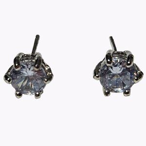Elegant Cubic Zirconia Post Earrings Silver Tone Classic Minimalist Jewelry
